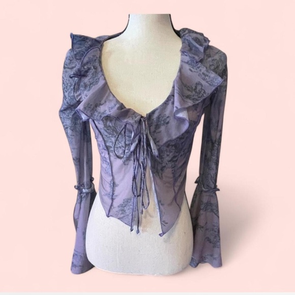 Urban Outfitters Tops - Purple sheer whimseygoth fairycore front tie corset top with ruffles blouse